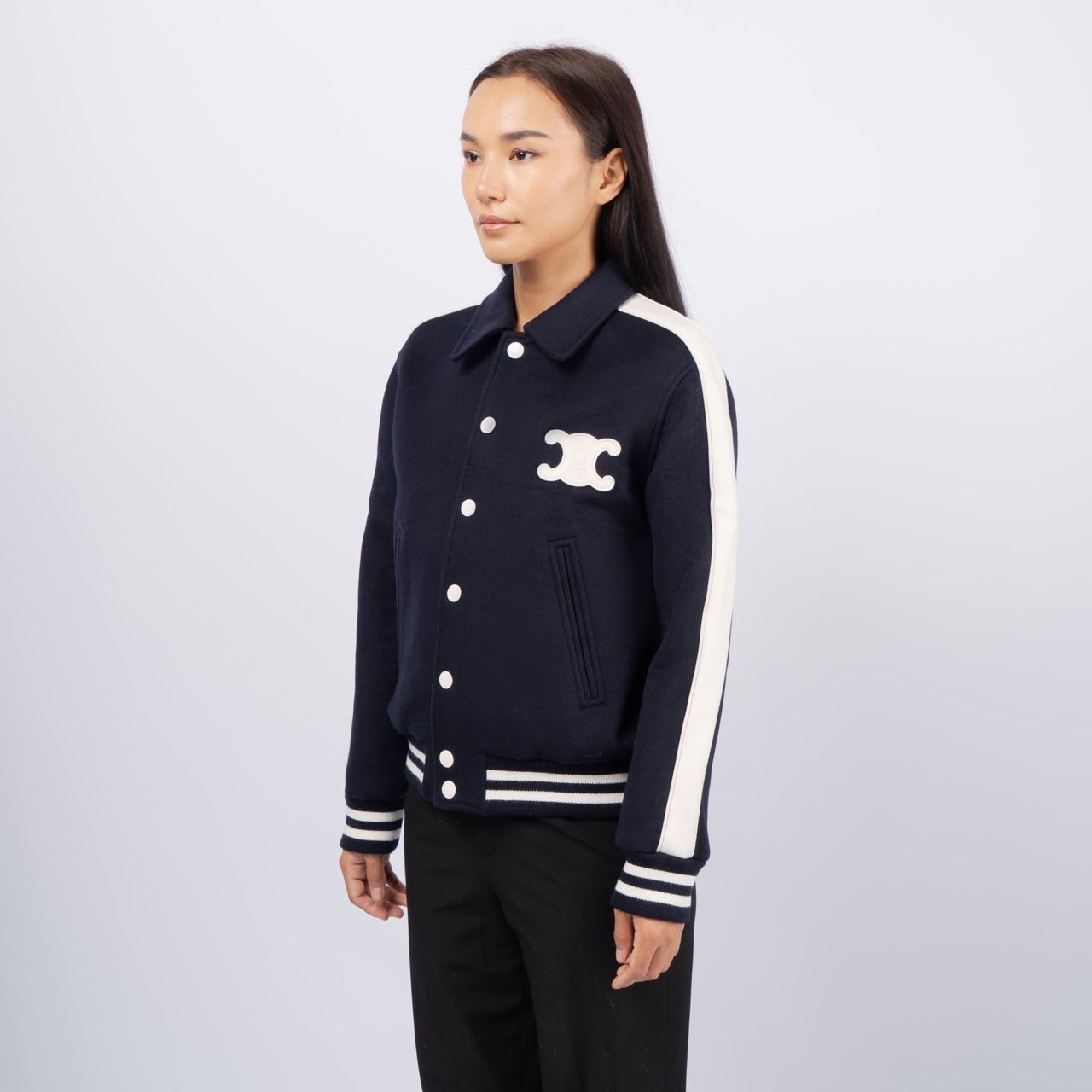 TRIOMPHE TEDDY JACKET IN DOUBLE FACE CASHMERE ジャケット Celine Triomphe Teddy Jacket In Double Face Cashmere Navy
