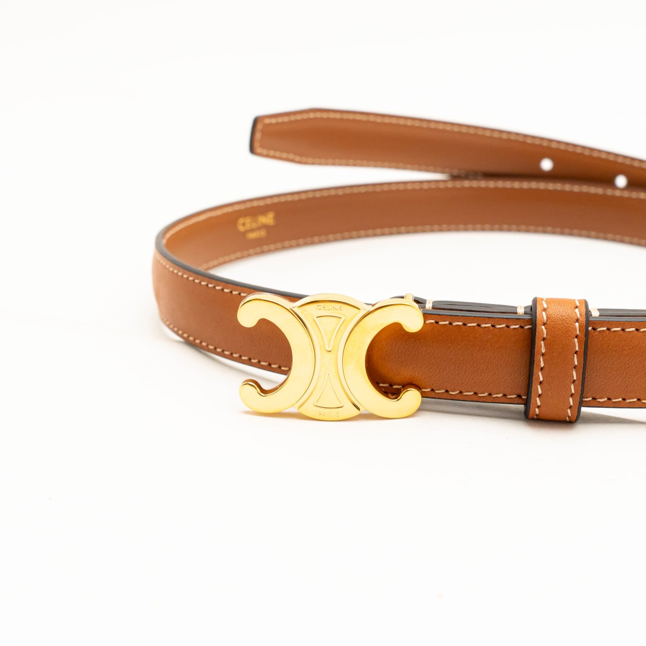 Celine Small Triomphe Belt 18mm Natural Calfskin Tan Ghw  display picture 3
