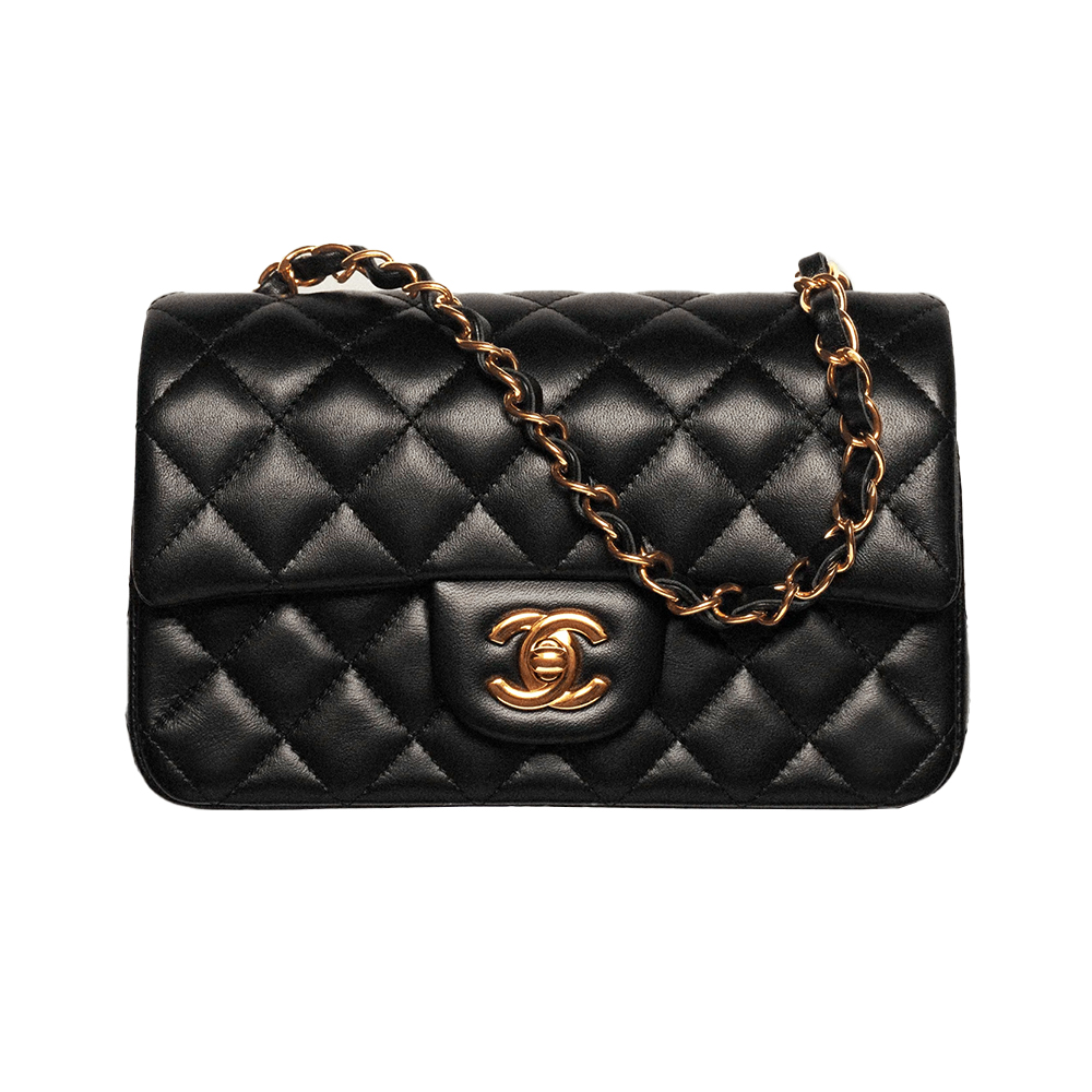Chanel mini classic handbag black antique gold voil id