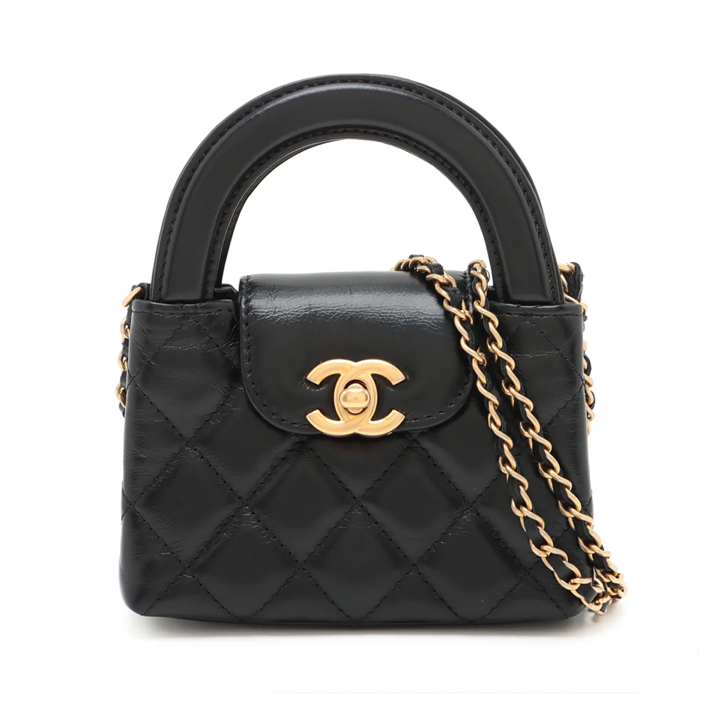 Chanel Kelly Micro Calfskin Clutch with Chain Black Ghw
