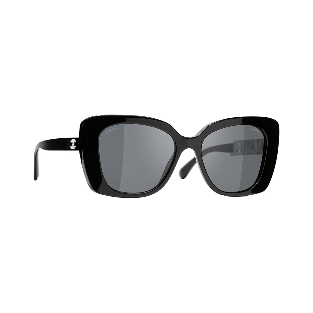 Chanel Acetate Strass Square Sunglasses Black with Grey