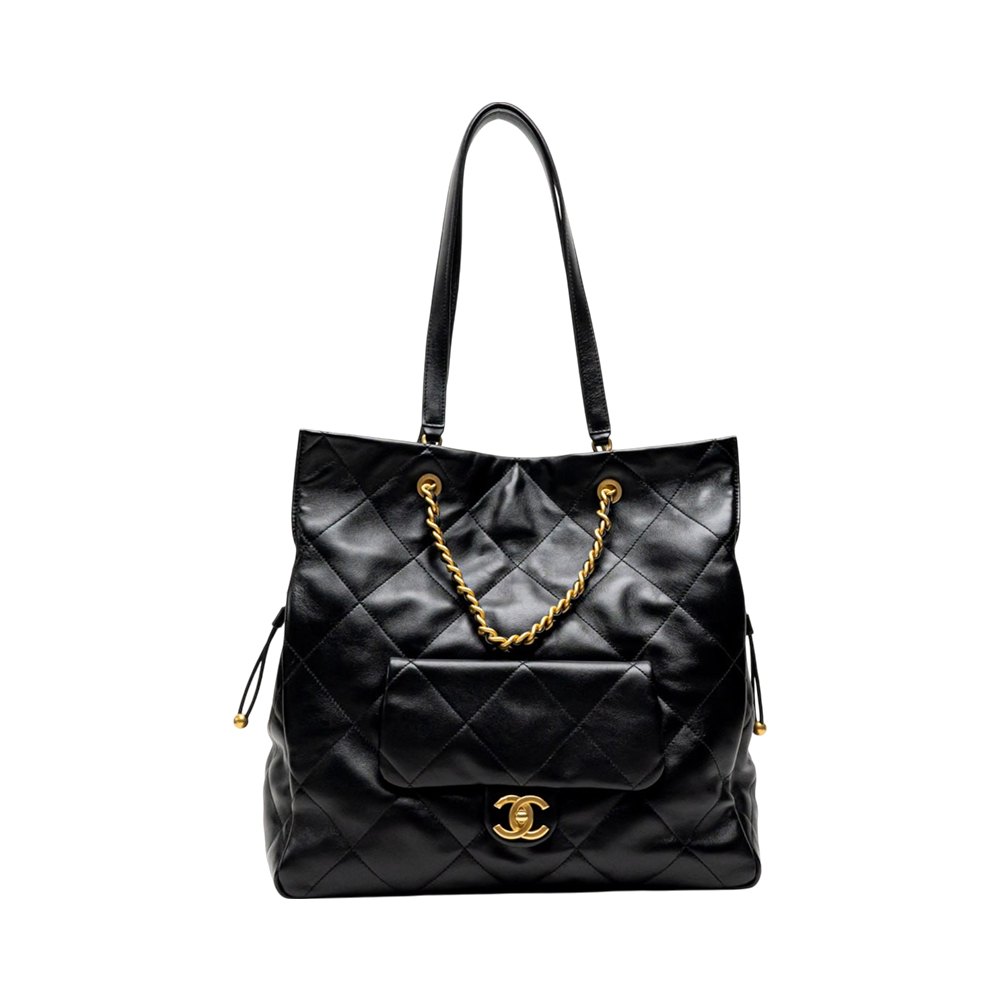 Chanel C25 Shopping Bag Shiny Lambskin Leather Black Ghw –