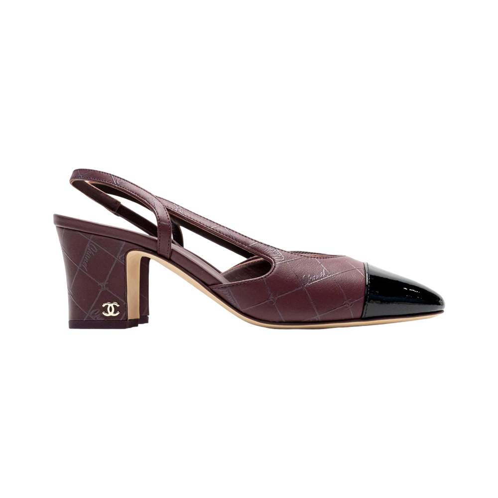 Chanel Slingback 65 Printed Lambskin Patent Leather Burgundy Black