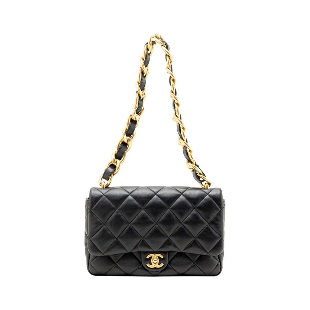 Chanel Flap Bag with Chunky Chain Strap Large Shoulder Bag Black