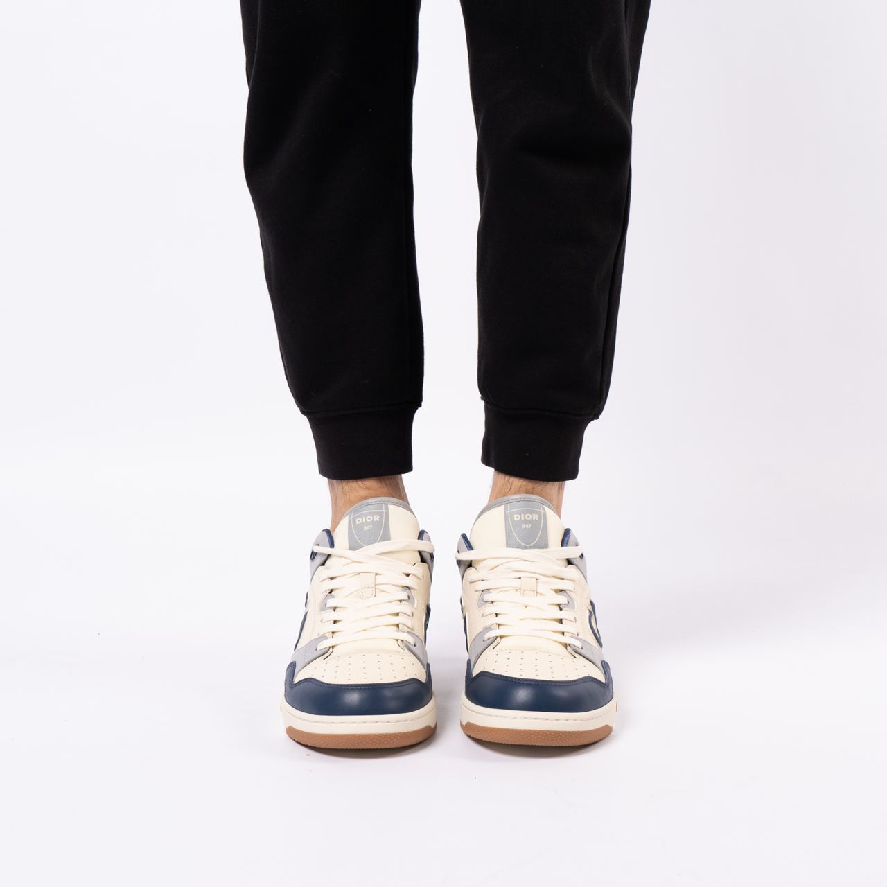 Christian Dior B57 Mid-Top Sneakers Navy Blue and Cream Smooth