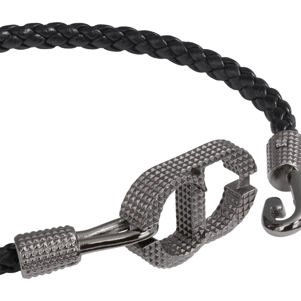 Christian Dior CD Icon Braided Leather Bracelet Lambskin Black Rhw