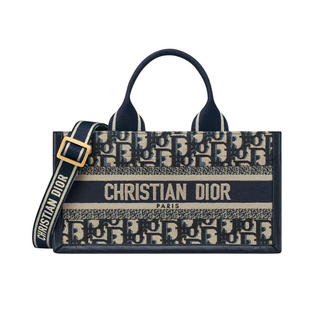 Christian Dior East-West D Book Tote with Strap Oblique Embroidery