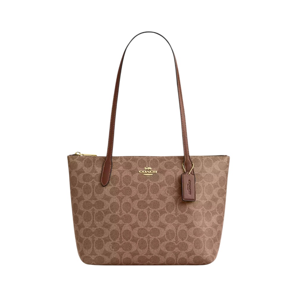 夏崩レ、片想イ。  COACHジッパー付ブラウンレザートートバッグ Coach Fiona Zip Tote Bag In Signature Walnut Black – voilà.id