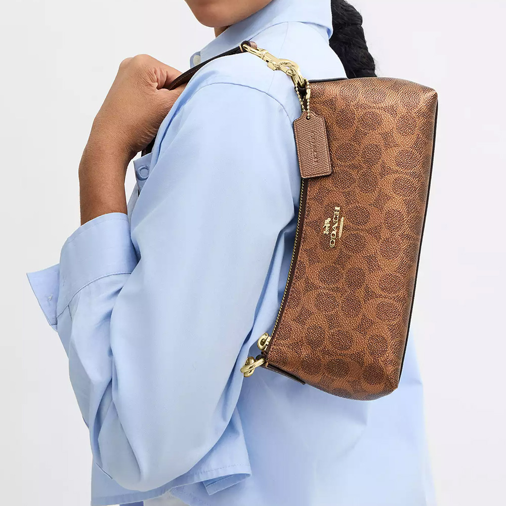 Coach Charlotte Shoulder Bag In Metallic Signature Canvas Brown