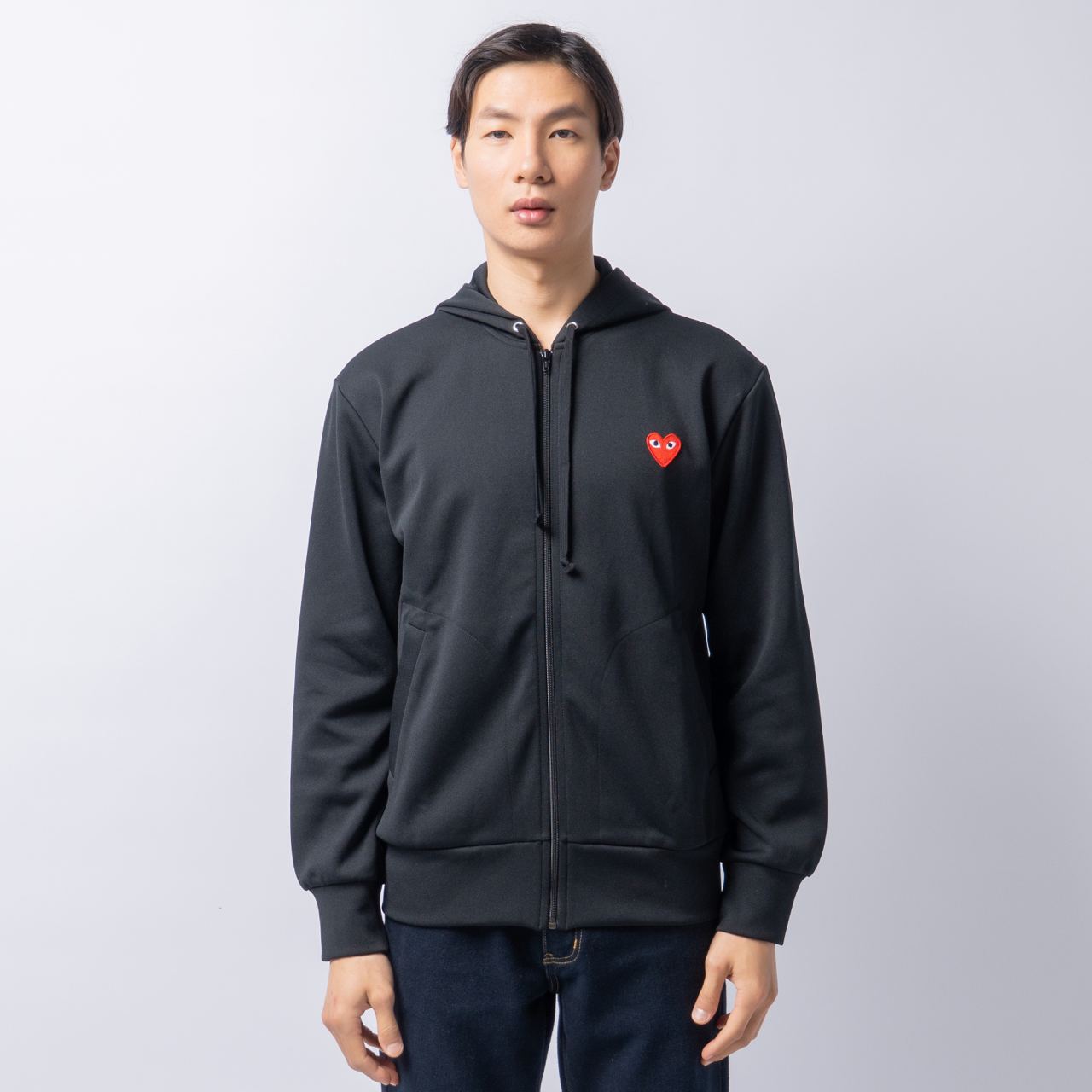 Comme Des Garcons Red Heart Logo Zipper Jacket Black Men