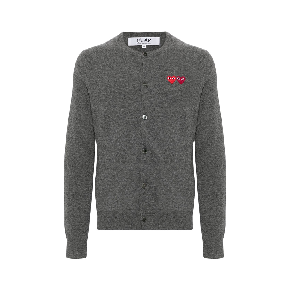 Comme Des Garçons Play Signature Double Heart Patch Wool Cardigan