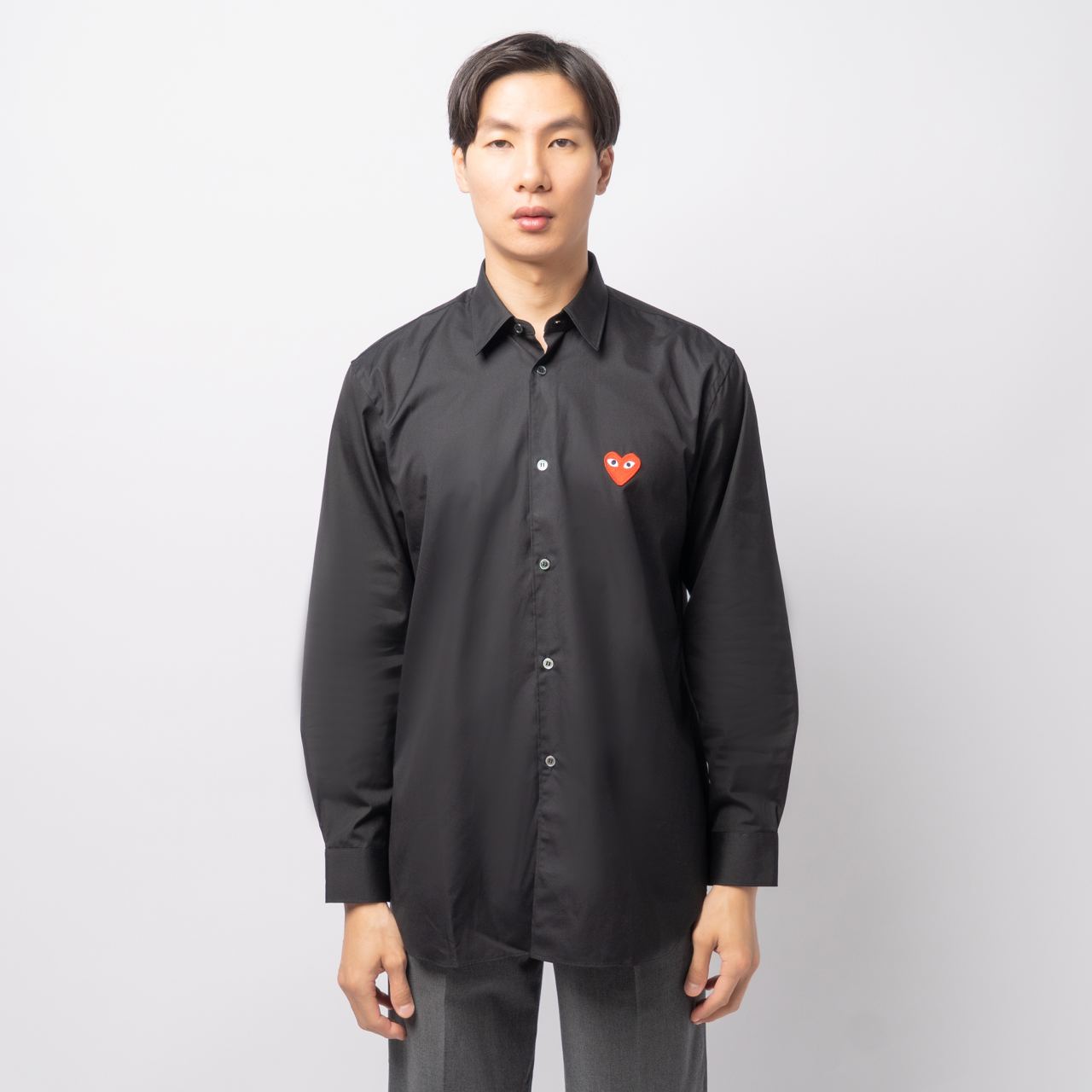 Comme Des Garcons Red Heart Patch Long Sleeve Shirt White Men