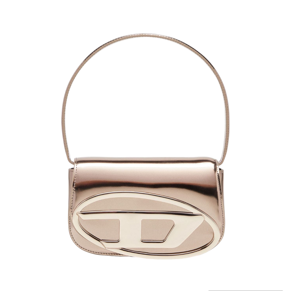 Diesel 1DR Iconic Mirrored Leather Shoulder Bag Silver