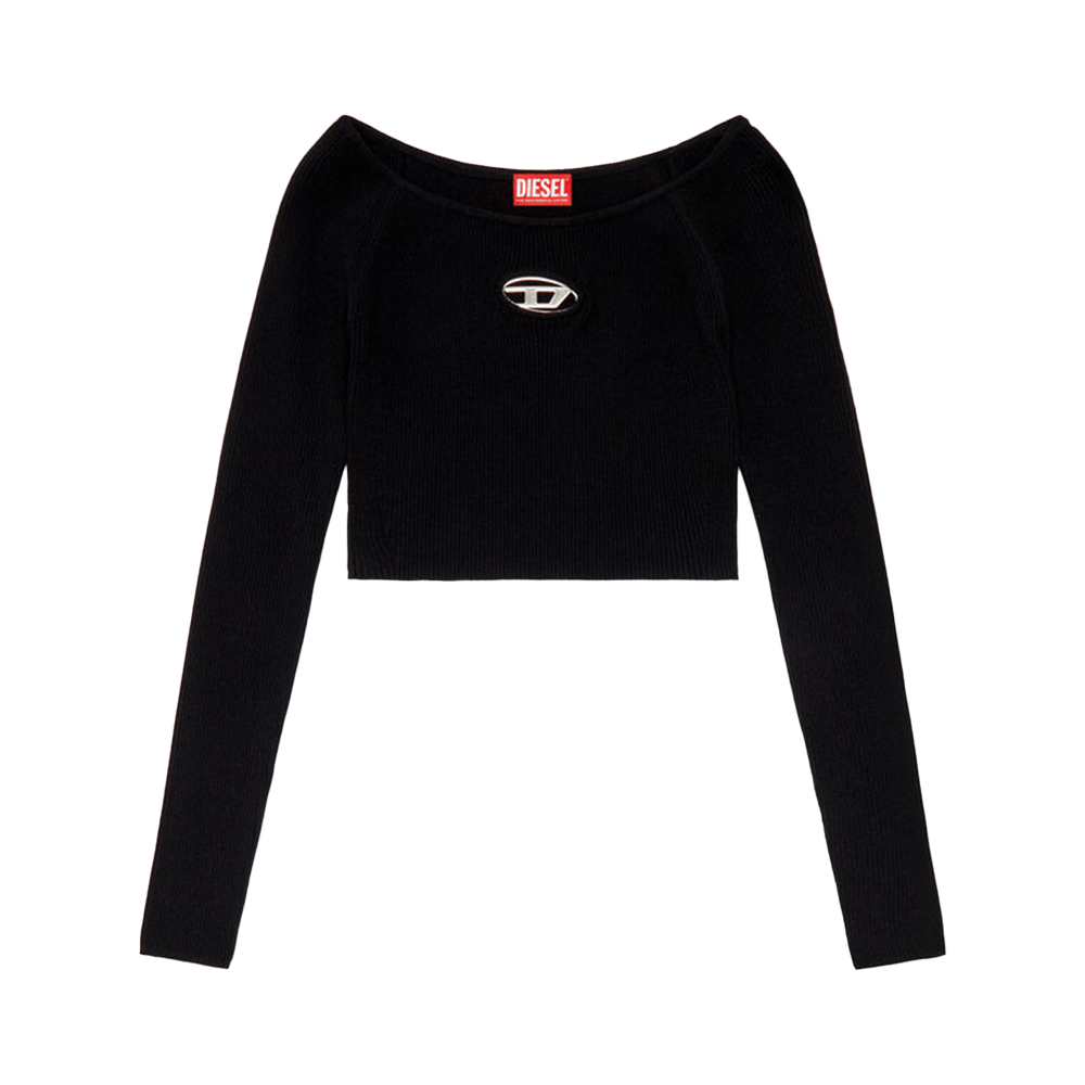 Diesel M-Vera-Long Sleeved Off The Shoulder Ribbed Knit Top Black