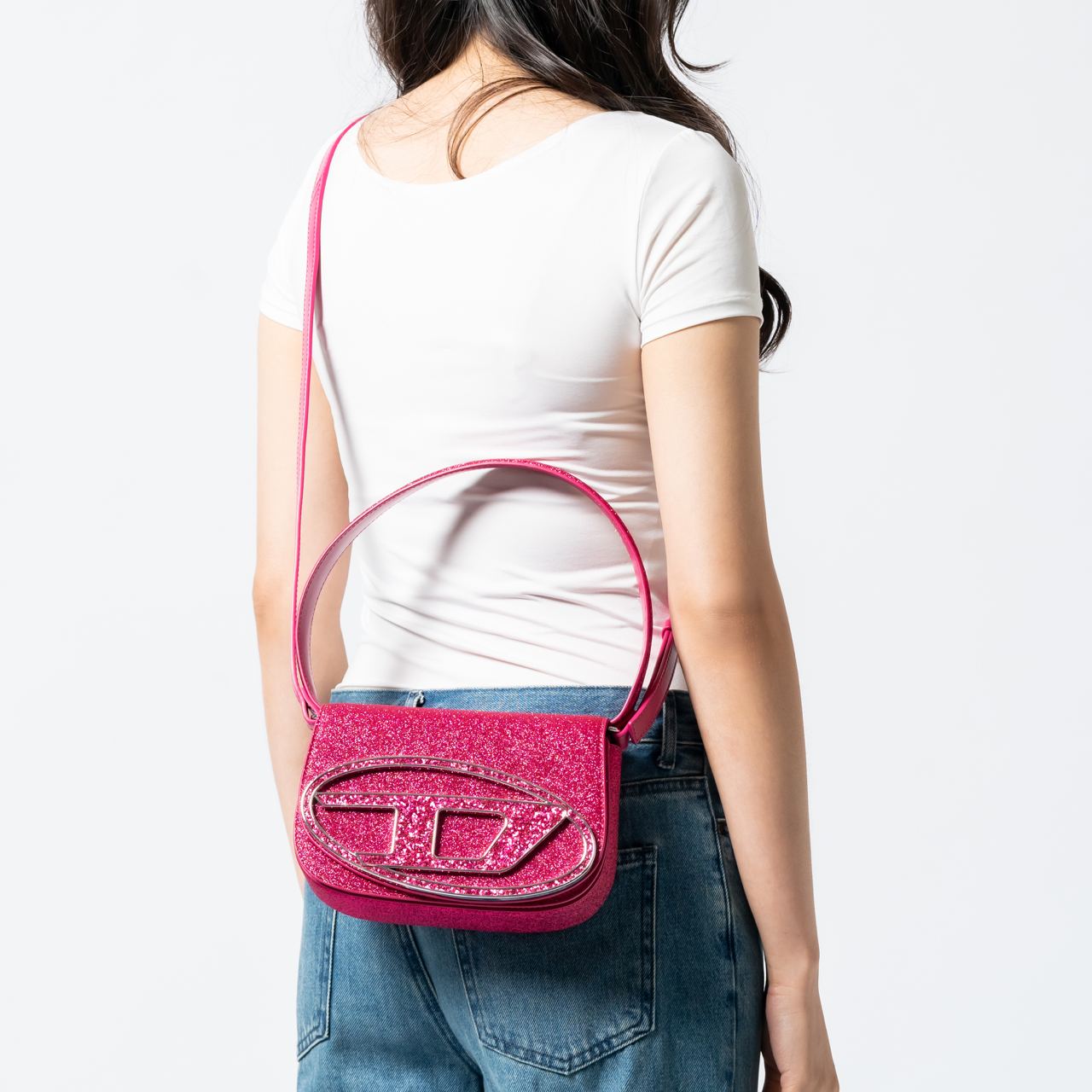 Diesel 1DR Iconic Glitter Fabric Shoulder Bag Pink – voilà.id