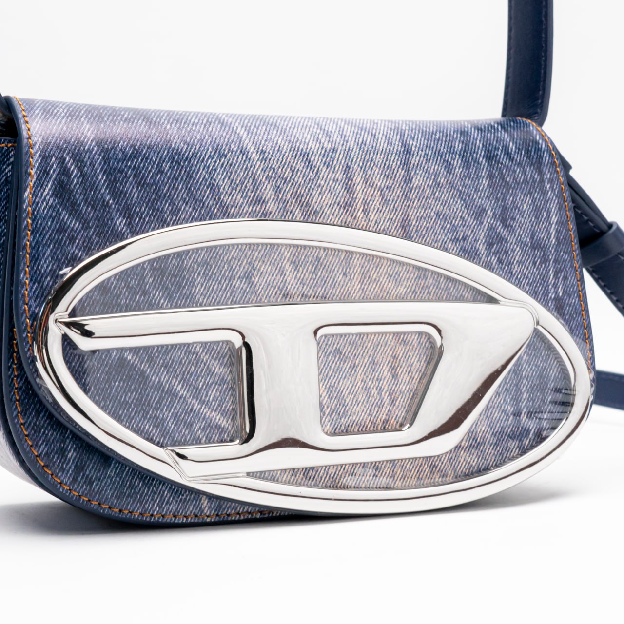 Diesel 1DR Iconic Denim Print Leather Shoulder Bag Blue – voilà.id