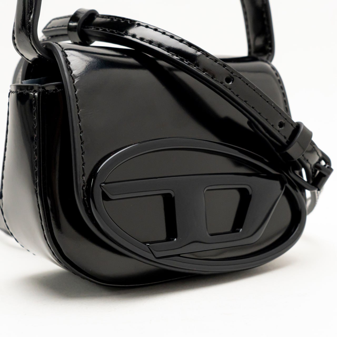 Diesel 1DR XS-S Iconic Mini Mirrored Leather Bag Black