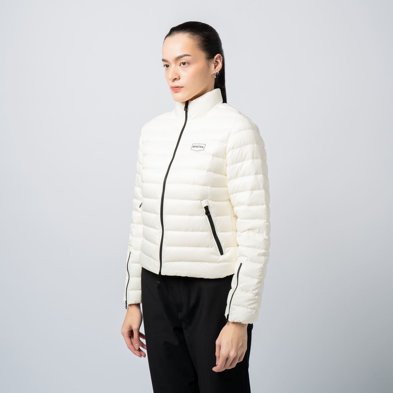 ジャケット DUVETICA Women Jackets VDDJ95135K0001 WHITE Duvetica Bedonia Nylon Down Jacket White with Black Zipper