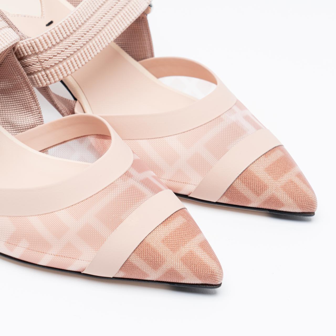 Fendi Colibri 55 FF Micromesh Slingback Heels Pink –