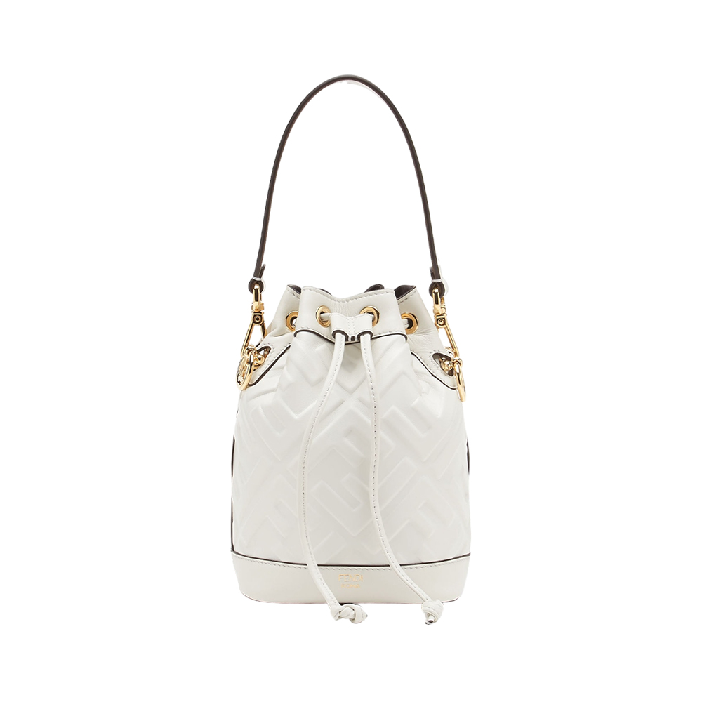 Fendi Mini Mon Tresor FF Motif Bucket Bag Leather White Fendi Mini Mon Tresor FF Motif Bucket Bag Leather White