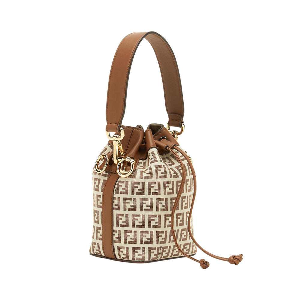 Fendi Mini Mon Tresor FF Logo Fabric Leather White Brown