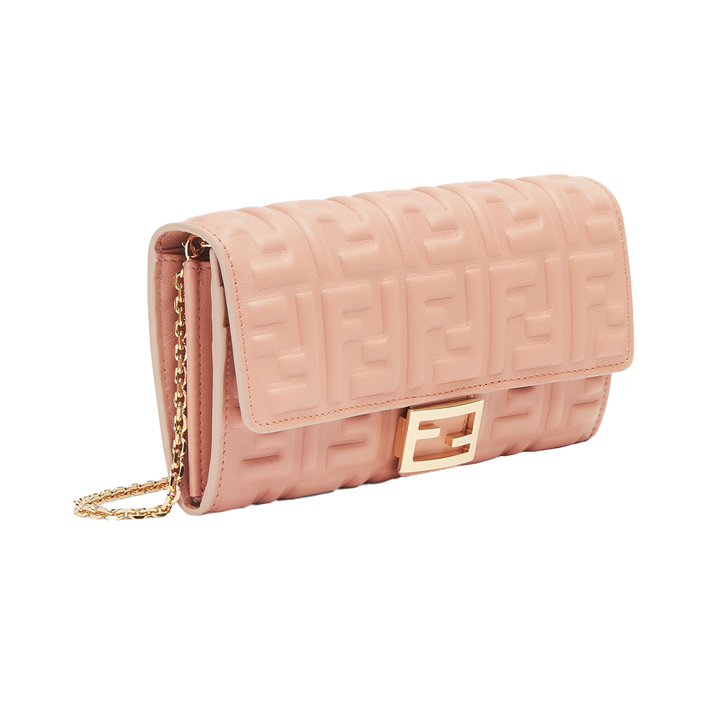 ヘアアクセサリー FENDI Continental Chain Baguette wallet in FF denim effect b Baguette Continental Wallet With Chain Fabric Blue | Fendi