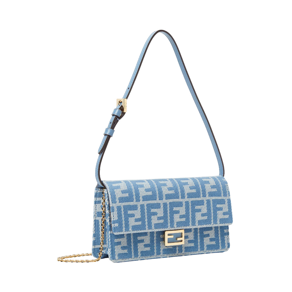 Fendi Baguette FF Wallet On Chain Jacquard Blue Denim – voilà.id