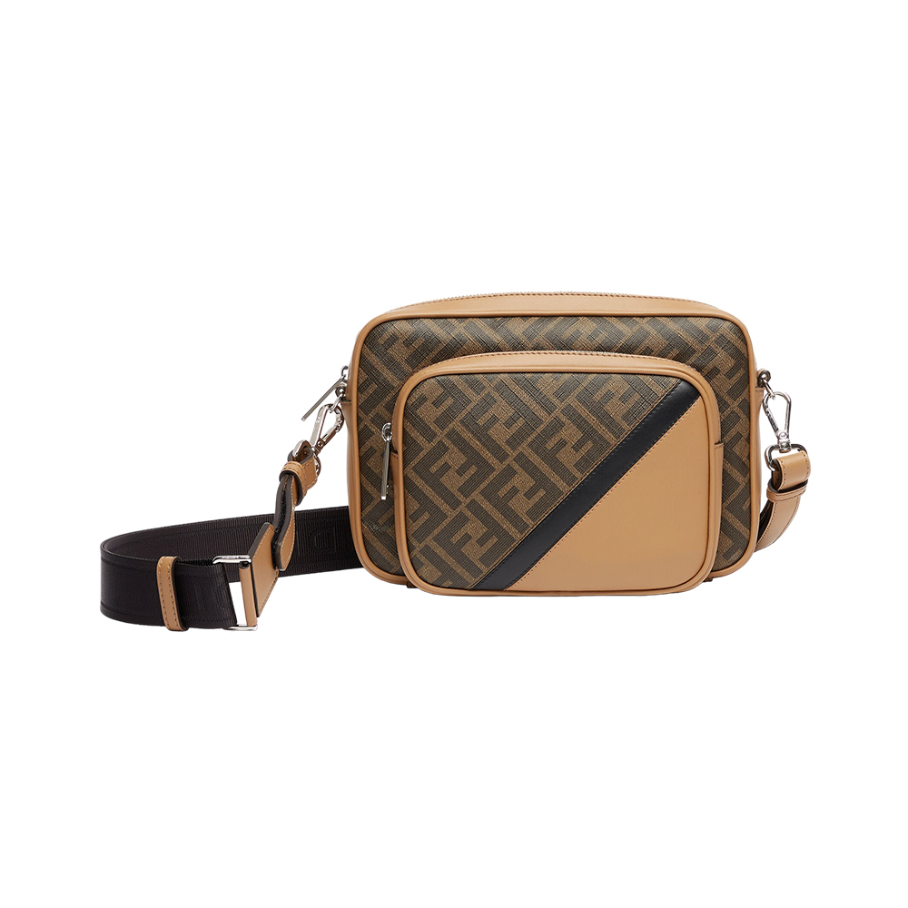 Fendi Shadow Diagonal Duo Camera Case Leather Bag Black