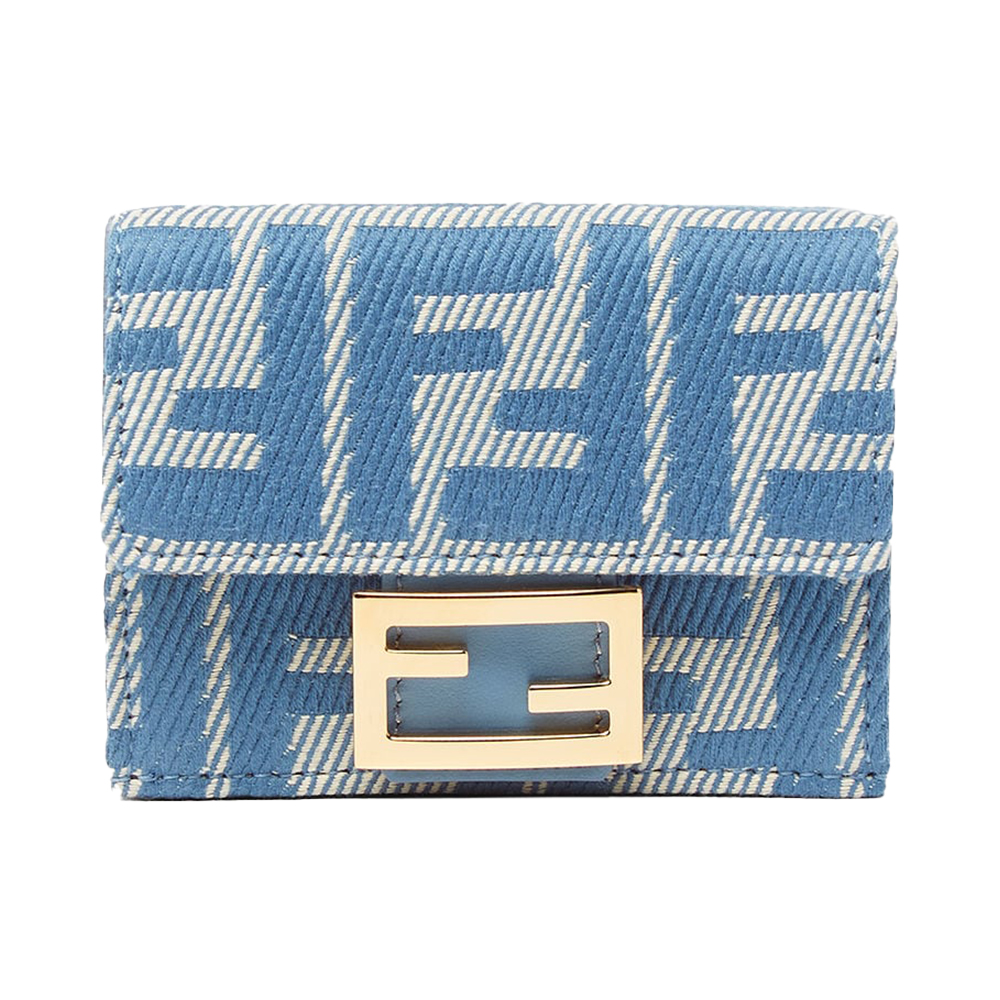 折りたたみ財布 Fendi Micro Trifold Baguette Wallet In Jacquard Ff Denim Eff Fendi Baguette FF Jacquard Micro Trifold Wallet Blue Denim