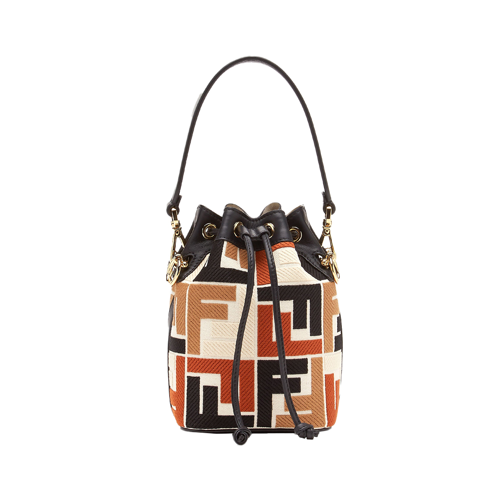 Fendi Mini Mon Tresor FF Embroidered Handbag Canvas Dark