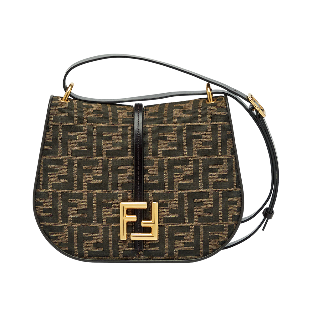 FENDI STRIKE 41 MEDIUM FF MOCHA BROWN JACQUARD FABRIC BACKPACK
