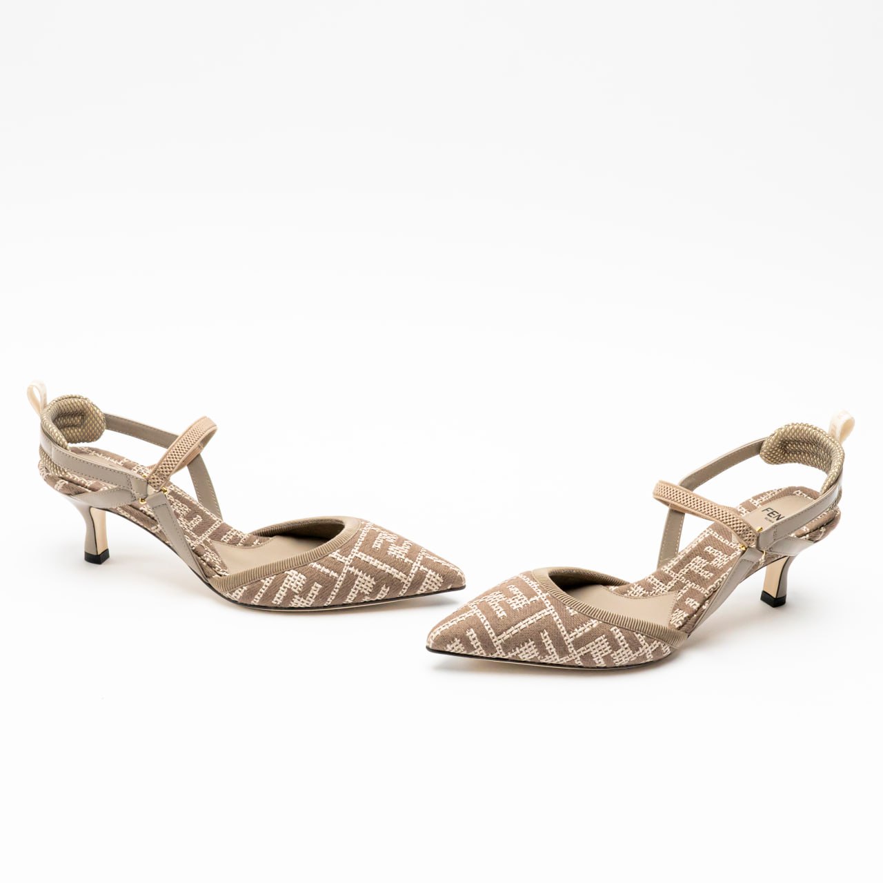 Fendi Colibri 55 Lite Medium FF Cotton Raffia Slingback