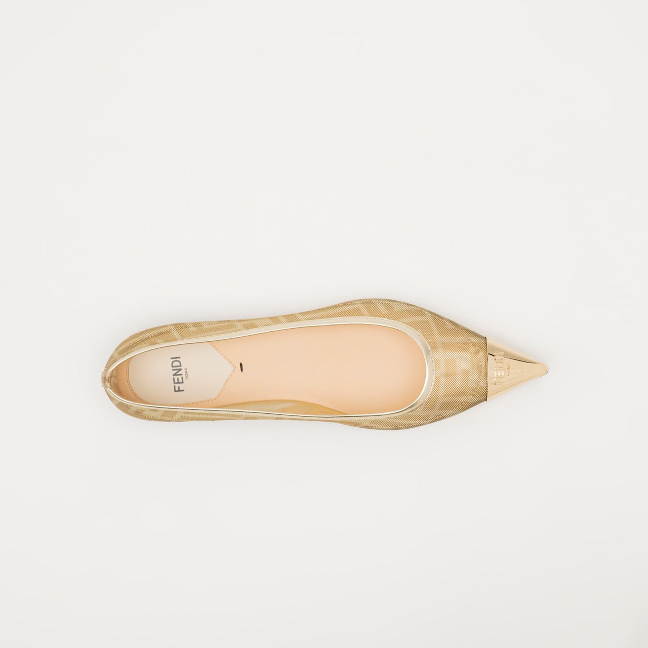 Fendi Colibri FF Mesh Ballet Flats Leather Champagne Ghw  display picture 1