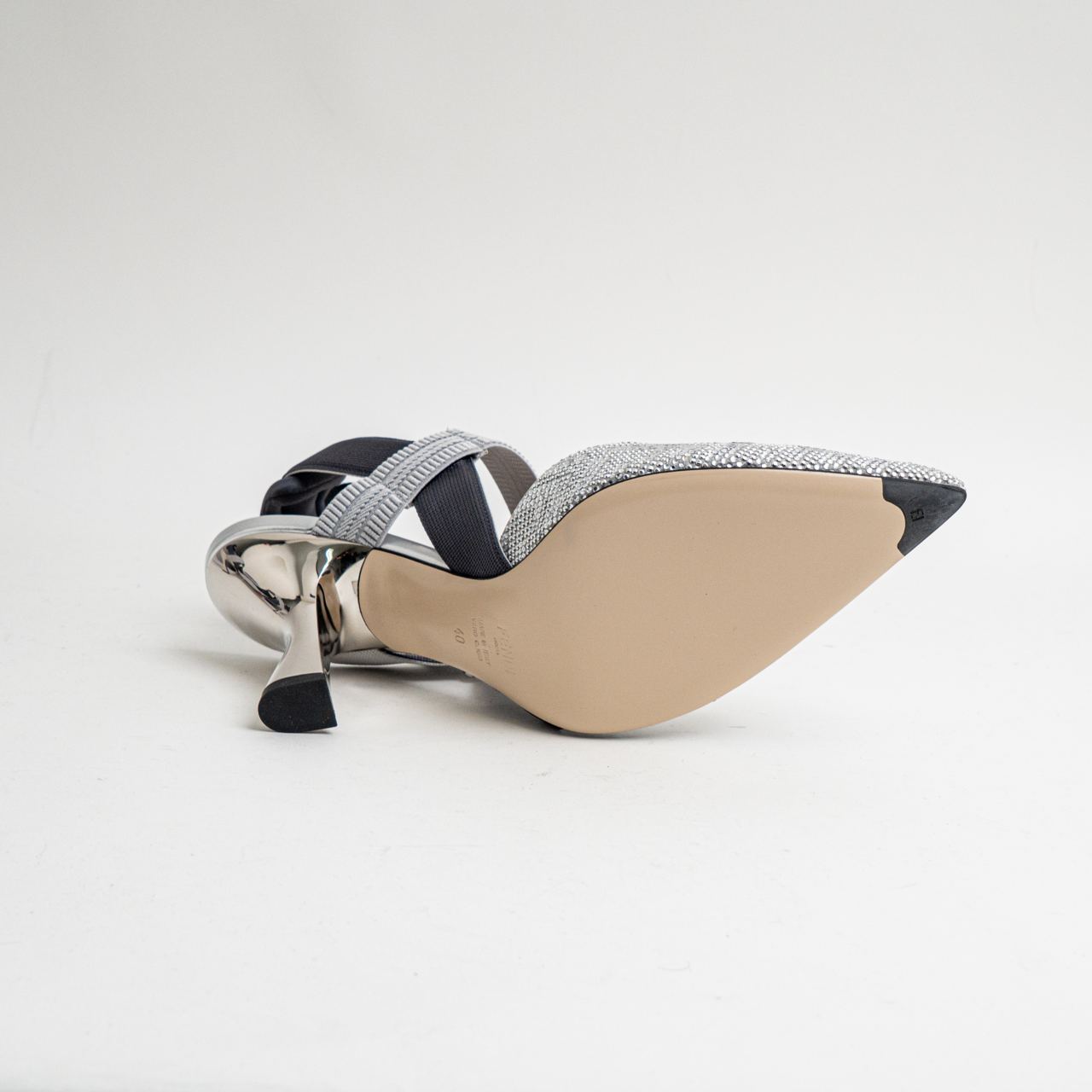 Fendi Colibri 85 Slingbacks Heels Silver Rhinestone – voilà.id