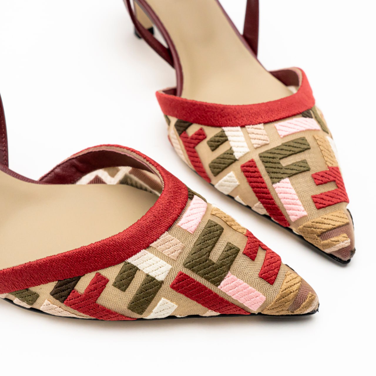 Fendi Colibri Lite 55 Mesh Medium Heels Bordeaux Red