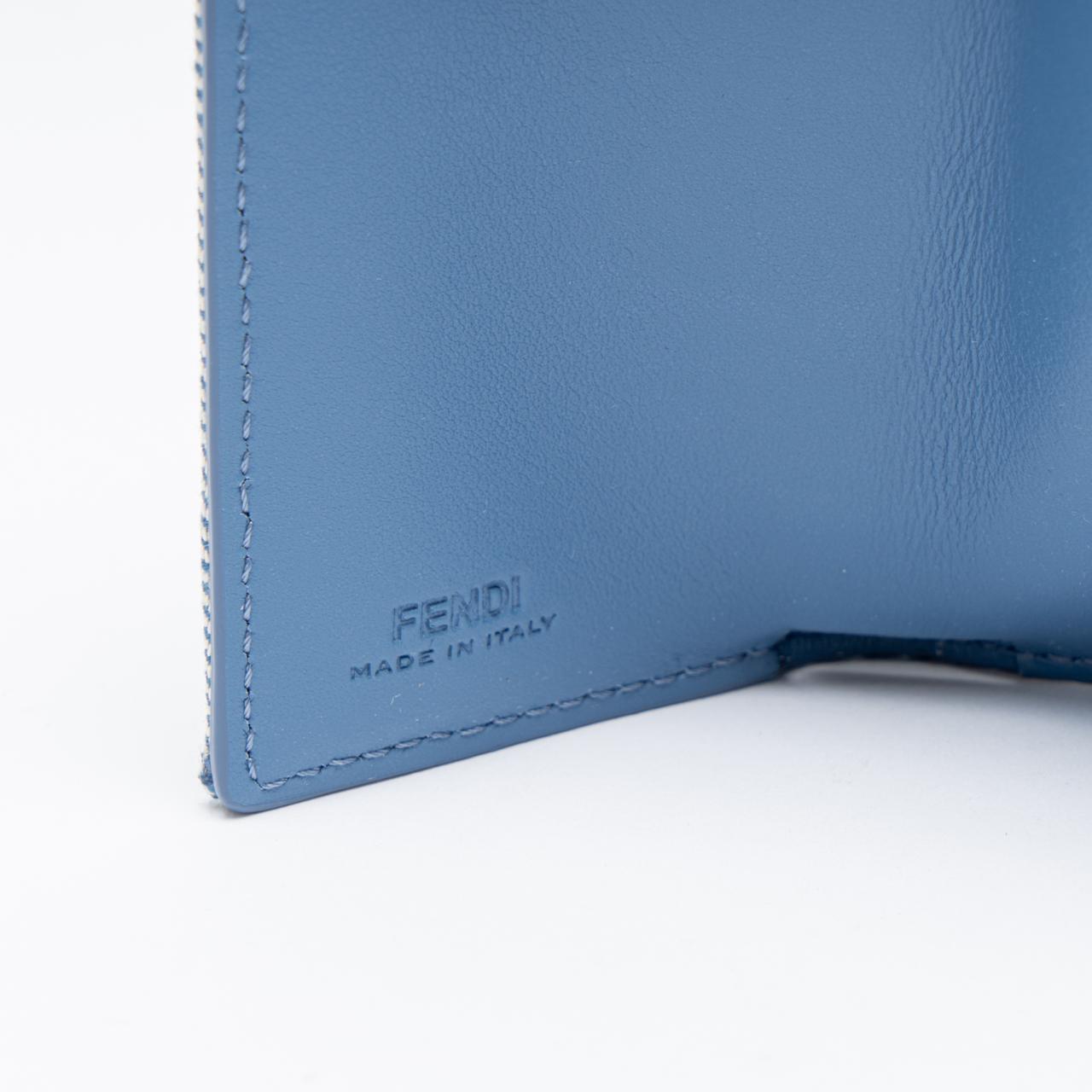 Fendi Baguette FF Jacquard Micro Trifold Wallet Blue Denim