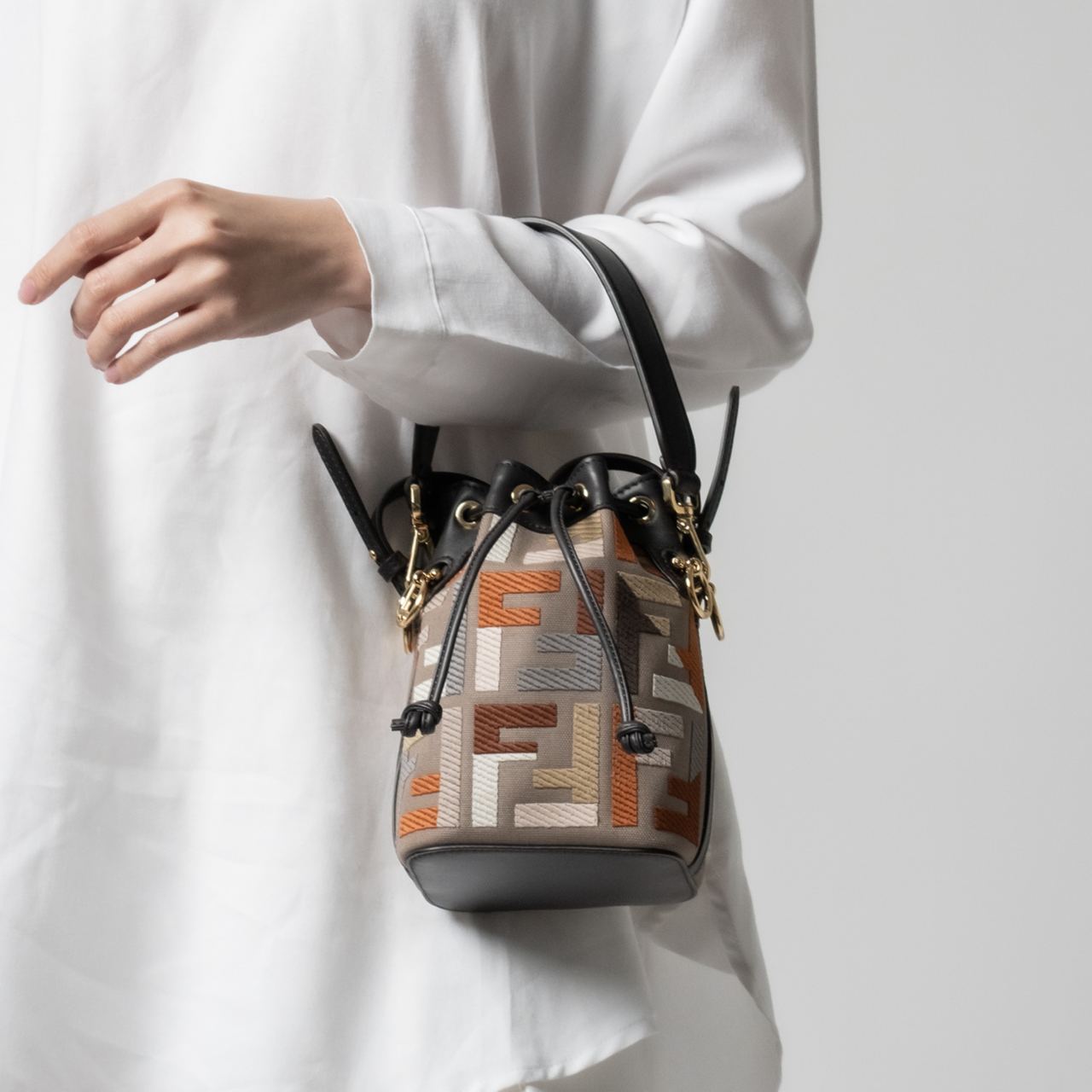 Fendi Mini Mon Tresor FF Embroidered Handbag Brown