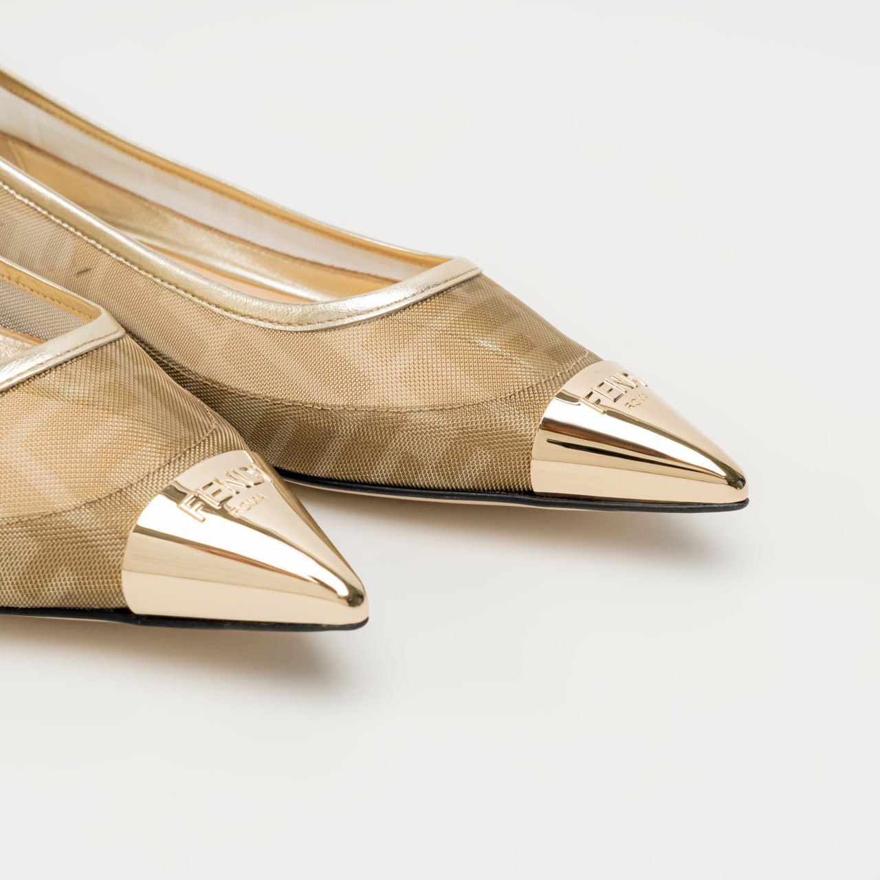 Fendi Colibri FF Mesh Ballet Flats Leather Champagne Ghw  display picture 1