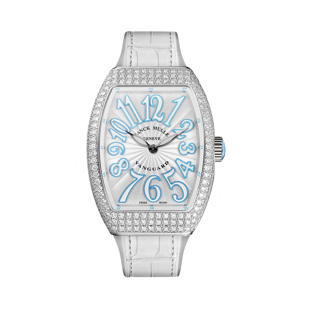 Franck Muller Vanguard 32mm Multicolor Flower Dial White Crocodial Leather