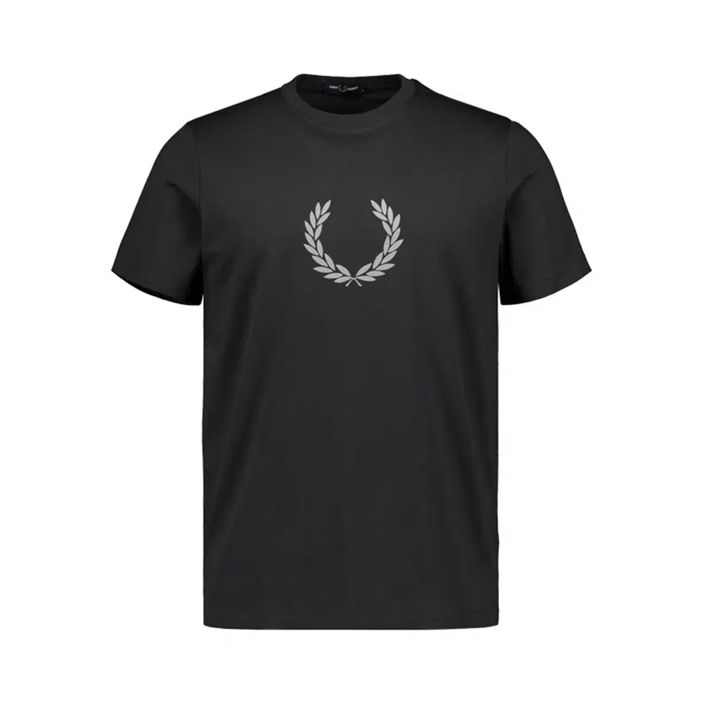Fred Perry Flocked Laurel Wreath T-Shirt White/Anchor Grey
