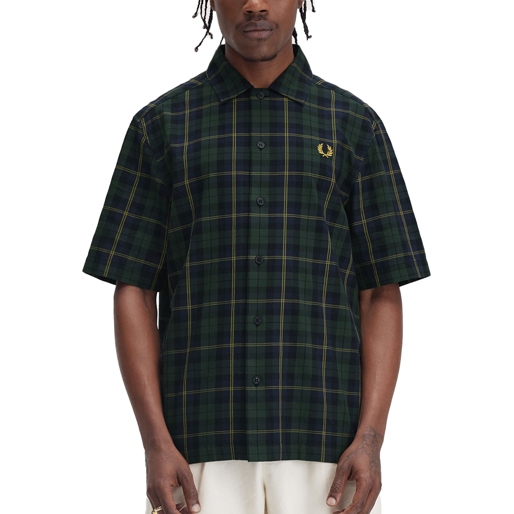 Fred Perry Tartan Twill Short Sleeved Shirt Navy – voilà.id