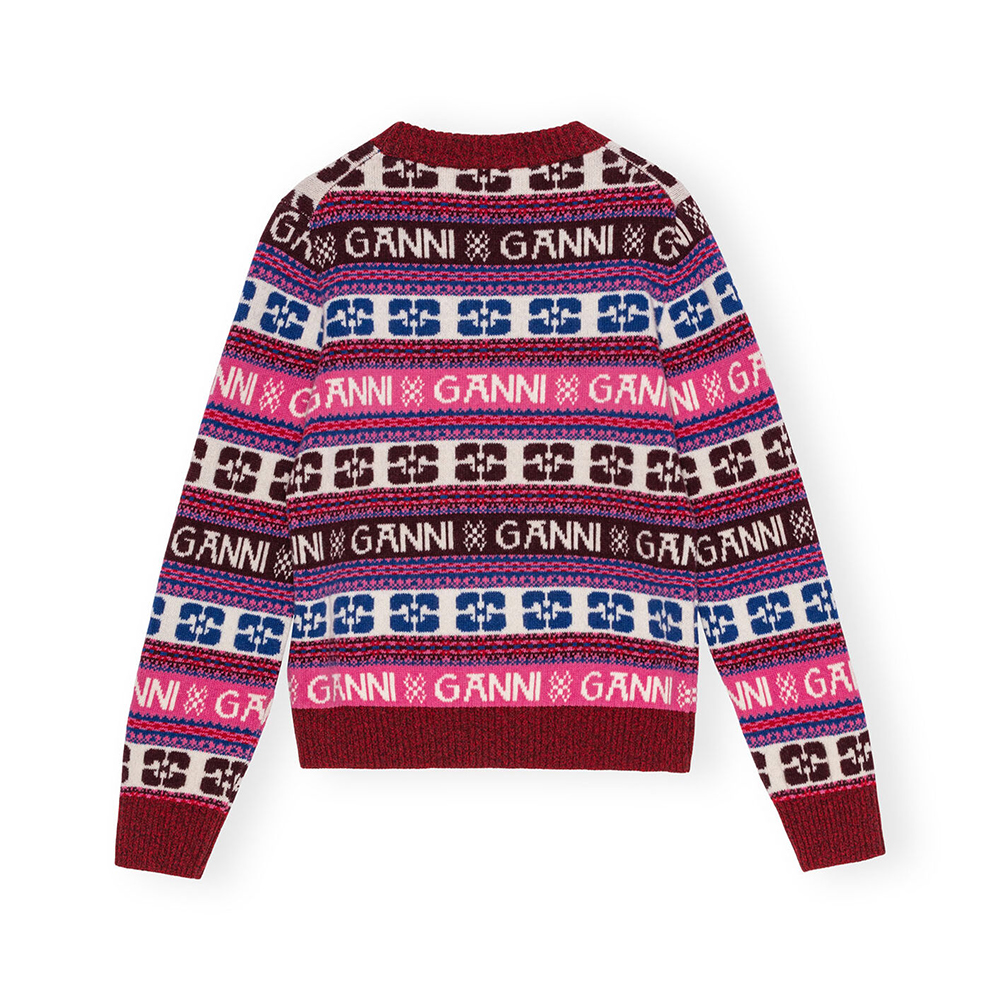 Ganni Logo Wool Mix O-Neck Pullover Pink – voilà.id