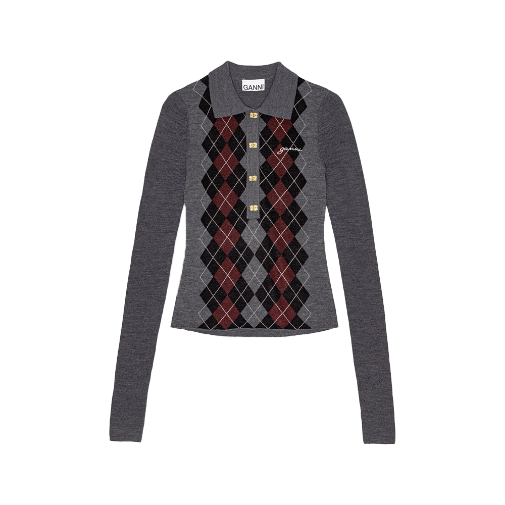 Tシャツ・カットソー Ganni Fine Merino Jacquard Polo With Classic Collar Ganni Fine Merino Jacquard Polo Top in Black | Lyst Canada
