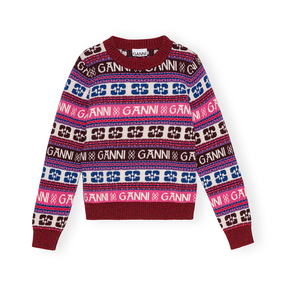 Ganni Logo Mix O-Neck Pullover Wool Blue Sky Captain – voilà.id
