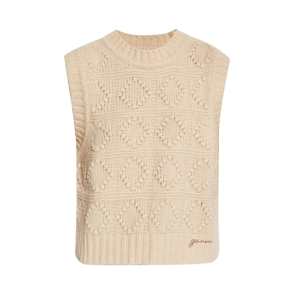 Ganni Bubble O-Neck Vest Knit Beige – voilà.id