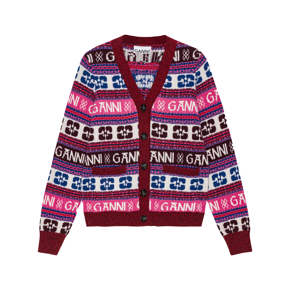 High Risk Red Red Sequins Logo Wool Mix Cardigan | GANNI US