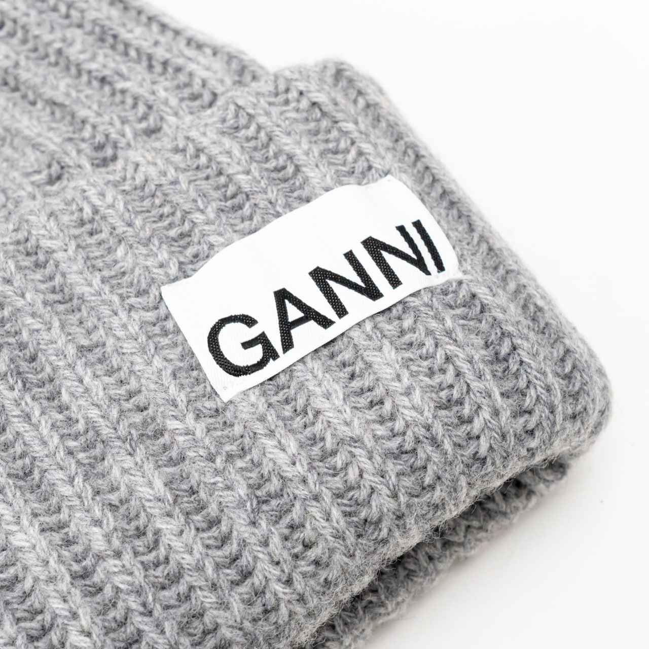 Ganni Oversized Wool Rib Knit Beanie Hat Black – voilà.id