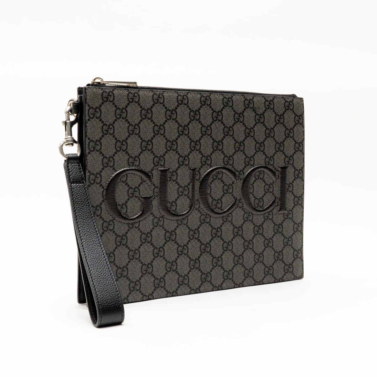 Gucci Inlaid Logo GG Supreme Canvas Clutch Grey Black – voilà.id Gucci Inlaid Logo GG Supreme Canvas Clutch Grey Black – voilà.id