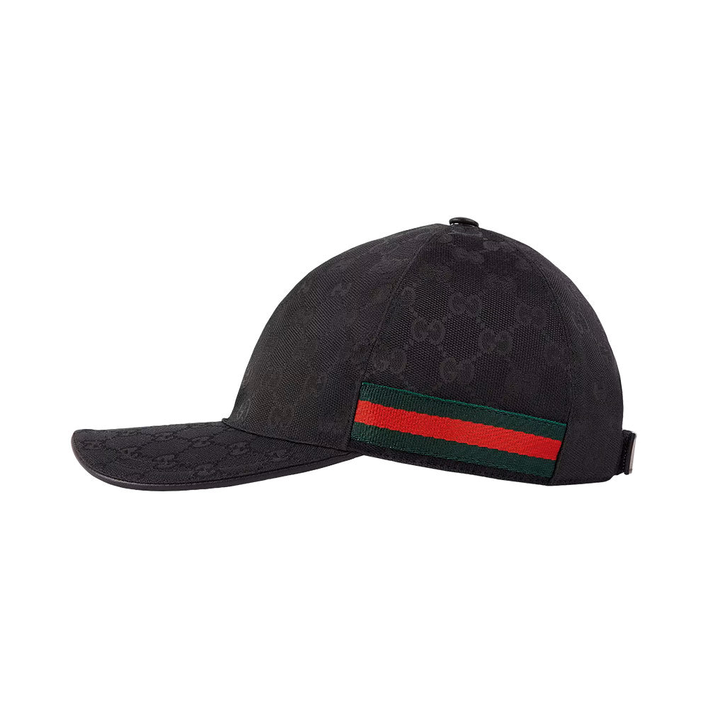 Gucci Original GG Canvas Baseball Hat with Red Green Stripe Black