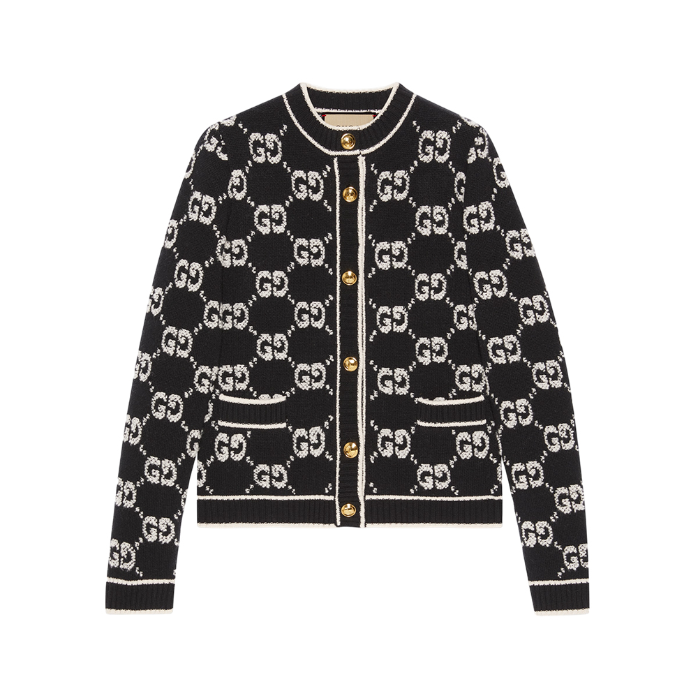 Gucci GG Wool Boucle Jacquard Cardigan Camel Brown – voilà.id